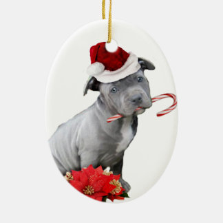 Adorno De Cerámica Perrito del pitbull del navidad