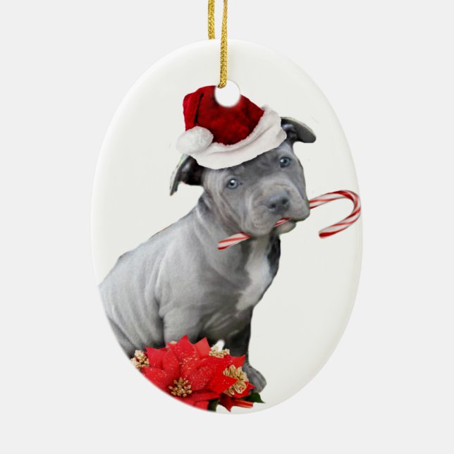 Adorno De Cerámica Perrito del pitbull del navidad (Atrás)