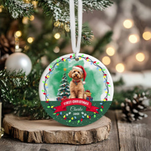 Adorno De Cerámica Perrito Goldendoodle Adorable Acuarela Navidad Mas