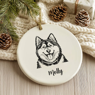 Adorno De Cerámica Perrito Malamute Personalizado en Navidad