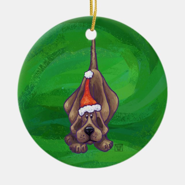 Adorno De Cerámica Perrito Navideño en Verde (Frente)