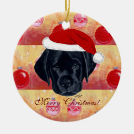 Adorno De Cerámica Perrito negro de Labrador del navidad