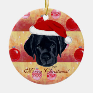 Adorno De Cerámica Perrito negro de Labrador del navidad