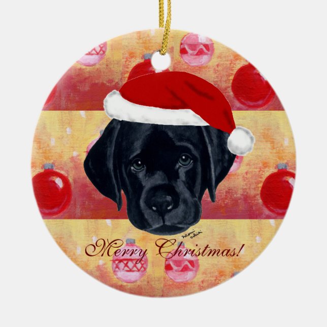 Adorno De Cerámica Perrito negro de Labrador del navidad (Frente)