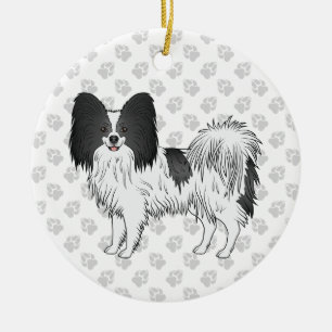 Adorno De Cerámica Perrito Papillon Blanco Y Negro Con Patitas