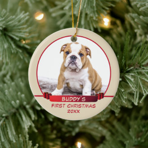 Adorno De Cerámica Perrito Personalizado 1er Navidad Foto de Mascota