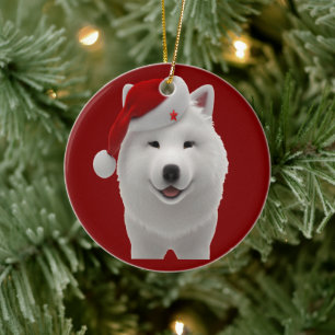Adorno De Cerámica Perrito Samoyedo De Estilo De Dibujo Animado Lindo