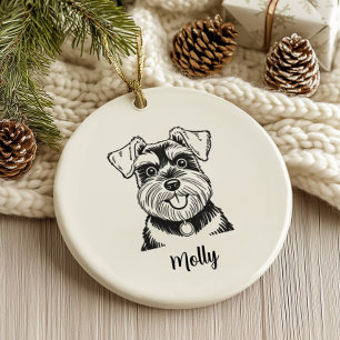 Adorno De Cerámica Perrito Schnauzer Personalizado de Navidad
