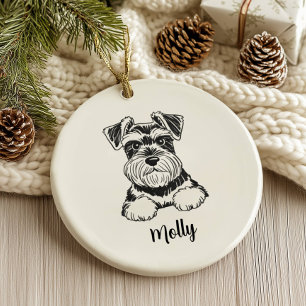 Adorno De Cerámica Perrito Schnauzer personalizado de Navidad