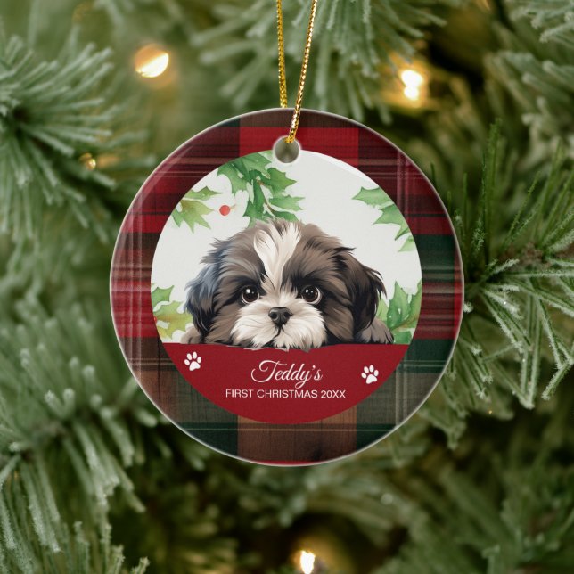 Adorno De Cerámica Perrito Shih Tzu personalizado de Navidad (Árbol)