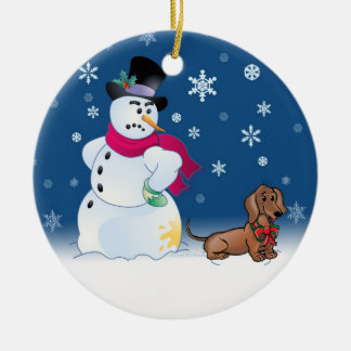 Adorno De Cerámica Perrito y muñeco de nieve de Daschund