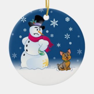 Adorno De Cerámica Perrito y muñeco de nieve de Yorkie