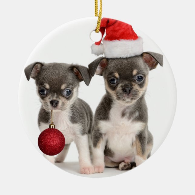 Adorno De Cerámica Perritos de las Felices Navidad (Frente)