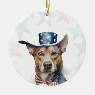 Adorno De Cerámica Perro, 4 de julio Personalizado