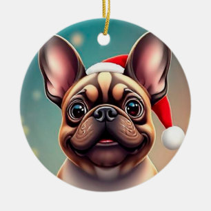 Adorno De Cerámica Perro Adorable con Gorro de Santa