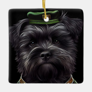 Adorno De Cerámica Perro Affenpinscher con vestido de San Patricio