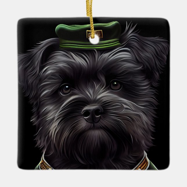 Adorno De Cerámica Perro Affenpinscher con vestido de San Patricio (Anverso)