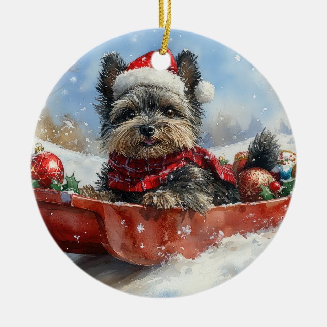 Adorno De Cerámica Perro Affenpinscher en escaramuza deja que nieve N (Frente)