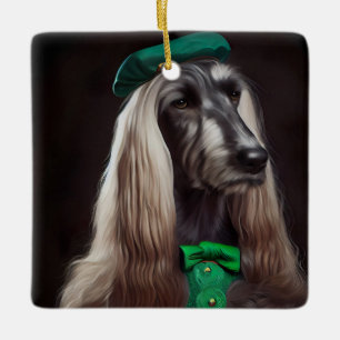 Adorno De Cerámica perro afgano con vestido del día de San Patricio
