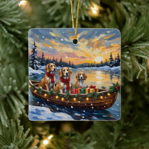 Adorno De Cerámica Perro afgano Navidad Barco Fiesta