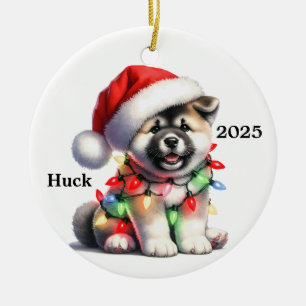 Adorno De Cerámica Perro Akita de Navidad Personalizado