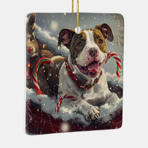 Adorno De Cerámica Perro American Staffordshire Fiesta Navideña