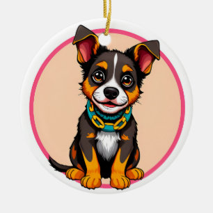 Adorno De Cerámica Perro animado lindo con collar