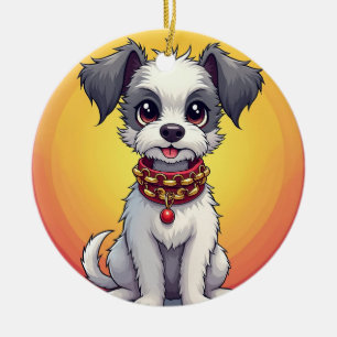 Adorno De Cerámica Perro animado lindo con collar
