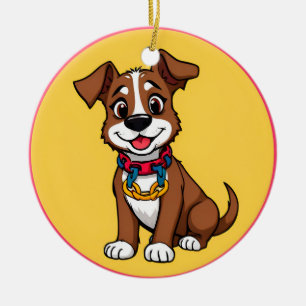 Adorno De Cerámica Perro animado lindo con collar
