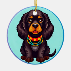 Adorno De Cerámica Perro animado lindo con collar