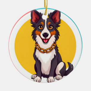 Adorno De Cerámica Perro animado lindo con collar