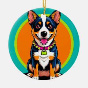 Adorno De Cerámica Perro animado lindo con collar