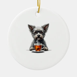 Adorno De Cerámica Perro Antiguo Sosteniendo Té con Gafas Ilustración