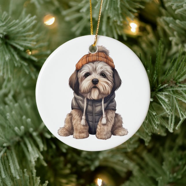 Adorno De Cerámica Perro Apso Personalizado De Lhasa (Árbol)