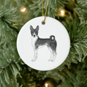 Adorno De Cerámica Perro Basenji en negro y blanco con texto personal