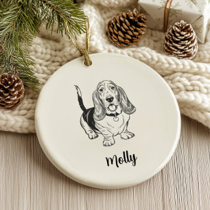 Adorno De Cerámica Perro Basset Hound personalizado en Navidad