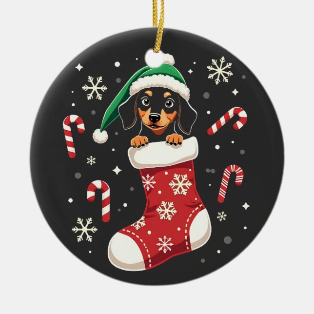 Adorno De Cerámica Perro Beagle con amantes de los Navidades de Santa (Frente)