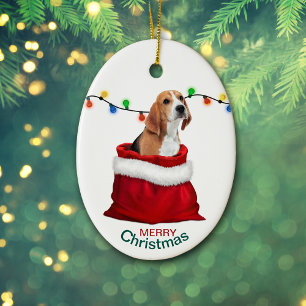 Adorno De Cerámica Perro Beagle Cute en Navidades de bolsitas de rega