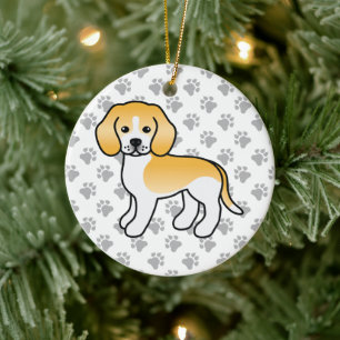 Adorno De Cerámica Perro Beagle de color limón y blanco con texto per