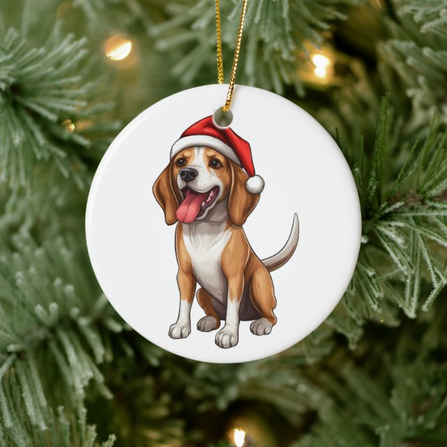 Adorno De Cerámica Perro Beagle Divertido Personalizado Navidad Perro (Árbol)