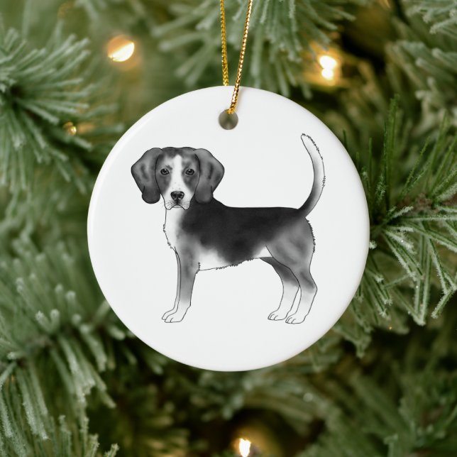 Adorno De Cerámica Perro Beagle En Blanco Y Negro Con Texto Personali (Árbol)