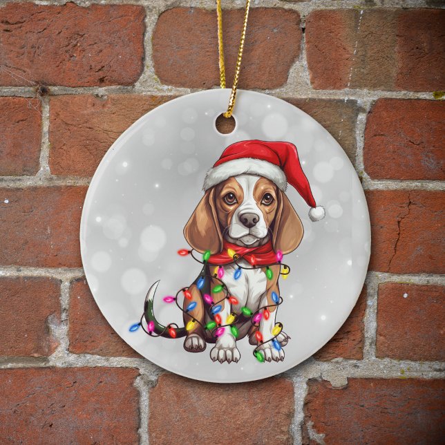 Adorno De Cerámica Perro Beagle lindo envuelto en luces Navidades (Subido por el creador)