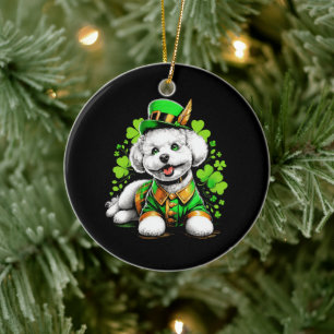 Adorno De Cerámica Perro Bichon Frise Día de San Patricio