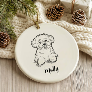 Adorno De Cerámica Perro Bichon Frise personalizado de Navidad