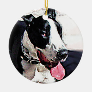 Adorno De Cerámica Perro blanco y negro hermoso