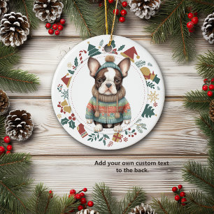 Adorno De Cerámica Perro Boston Terrier en suéter de invierno Navidad