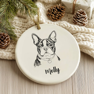 Adorno De Cerámica Perro Boston Terrier Navidad Personalizado