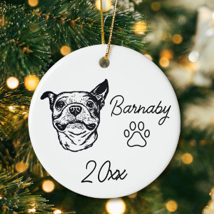 Adorno De Cerámica Perro Boston Terrier Nombre Personalizado y Línea