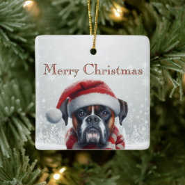 Adorno De Cerámica Perro Boxer con Gorro de Santa Navidad