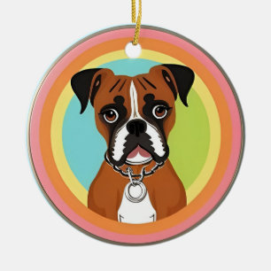 Adorno De Cerámica Perro Boxer en Marco Circular Vibrante